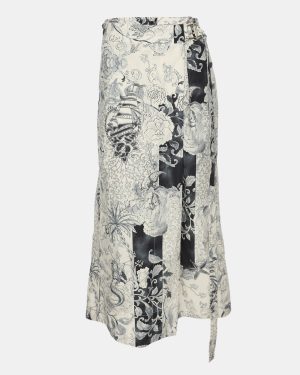Etro White/Grey Painterly Cotton Wrap Maxi Skirt L
