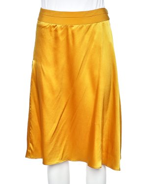 Etro Yellow Silk, Satin And Pleated Crepe Trim Skirt S