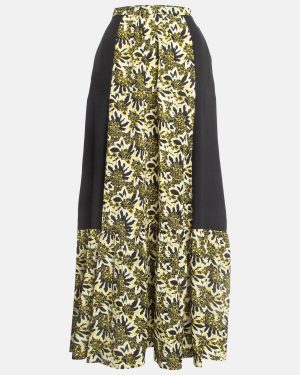 Etro Yellow/Black Floral Print Silk Tiered Maxi Skirt S