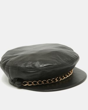 Eugenia Kim Black Leather Chain Embellished Cap S