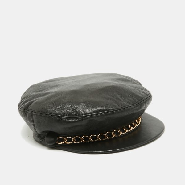 Eugenia Kim Black Leather Chain Embellished Cap S