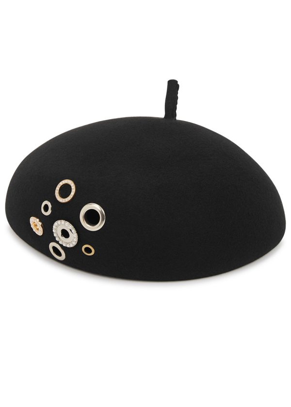 Eugenia Kim Coco Eyelet-embellished Wool Beret - Black - One Size
