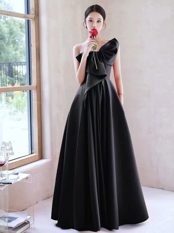 Evening Dress A-Line One-Shoulder Satin Floor-Length Bows Formal Dinner Dresses Free Customization