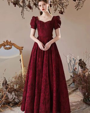 Evening Dress A-Line Sweetheart Neck Floor-Length Short Sleeves Lace-Up Jacquard Formal Dinner Dresses Free Customization