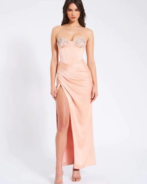 Evening Dress Mermaid Sweetheart Neck Satin Fabric Ankle-Length Split Front Formal Party Dresses