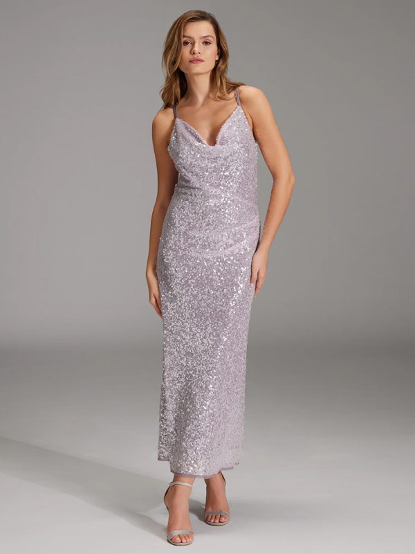 Evening Dress Sheath V-Neck Sequined Ankle-Length Sequins Formal Party Dresses