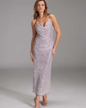 Evening Dress Sheath V-Neck Sequined Ankle-Length Sequins Formal Party Dresses