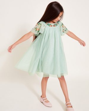 Evi Embellished Tulle Swing Dress Green