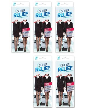(Extra Tall) Sheer Relief 5 Pair For Active Legs Support Sheers Women Pantyhose Stockings Black Bulk H32800