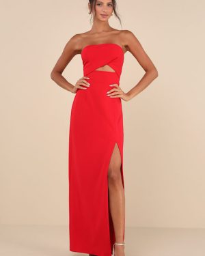 Extravagant Persona Red Strapless Cutout Column Maxi Dress