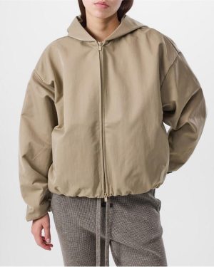 FEAR OF GOD ESSENTIALS Brushed Hooded Bomber Jacket - Beige
