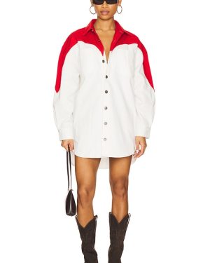 FIORUCCI Heart Denim Shirt Dress in White. Size 40.