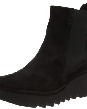 FLY London Womens Oil Suede Black Pull-On Platform Wedges Boots - Blac
