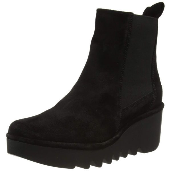 FLY London Womens Oil Suede Black Pull-On Platform Wedges Boots - Blac