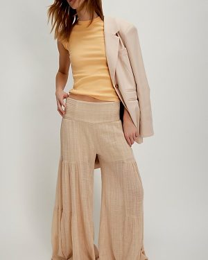 FP One Good Day Wide-Leg Trousers at Free People in Sand, Size: Large