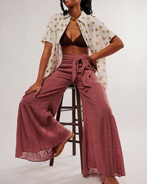 FP One Good Day Wide-Leg Trousers at Free People in Wine, Size: Large