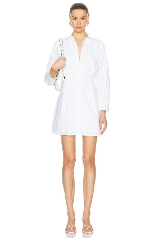 FRAME Pleated Shirt Dress in White - White. Size L (also in ).
