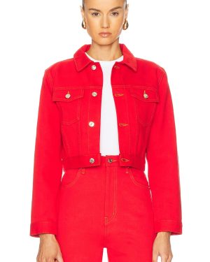 FRAME x Carolina Herrera Tailored Denim Jacket in Herrera Red - Red. Size S (also in XS).