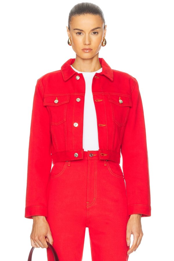 FRAME x Carolina Herrera Tailored Denim Jacket in Herrera Red - Red. Size S (also in XS).