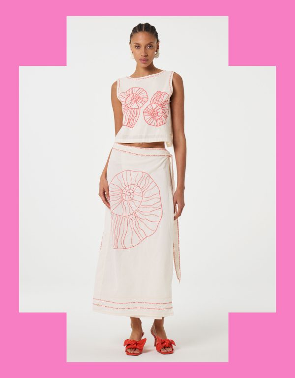 Fabienne Chapot Sine Shell Embroidered Wrap Skirt Ivory