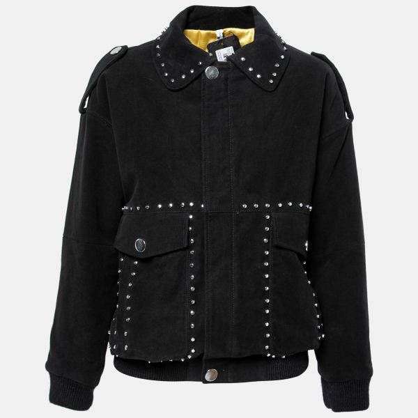 Faith Connexion Black Suede Studded Oversized Bomber Jacket M
