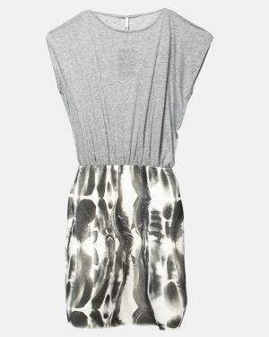 Faith Connexion Further Grey Jersey Blouson Bodice Feather Print Pencil Dress XS