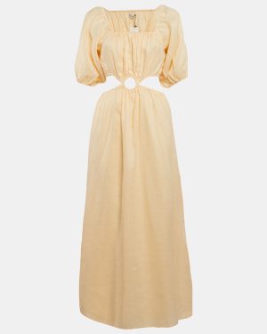 Faithfull The Brand Orange Linen Cut-Out Trianita Maxi Dress M