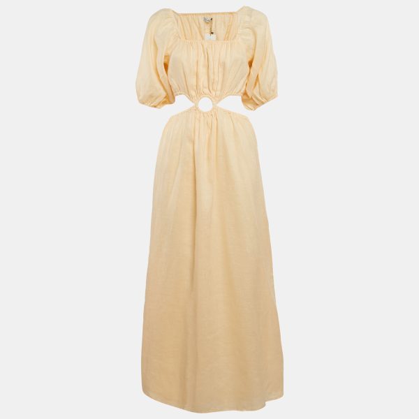 Faithfull The Brand Orange Linen Cut-Out Trianita Maxi Dress M