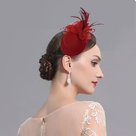 Fascinators Flowers Hats Tulle Feather Pillbox Hat Wedding Special Occasion Party / Evening Tea Party Horse Race With Floral Headpiece Headwear dress to impres