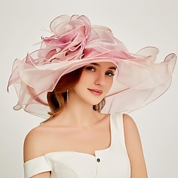 Fascinators Hats Headwear Organza / Polyamide Bucket Hat Straw Hat Sun Hat Casual Holiday Melbourne Cup Cocktail Royal Astcot With Feather Appliques Headpiece Headwear Derby Hats Race Day Dress 2025