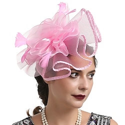Fascinators Kentucky Derby Hat Headwear Organza Fedora Hat Veil Hat Holiday Cocktail Retro Elegant With Feather Pure Color Headpiece Headwear