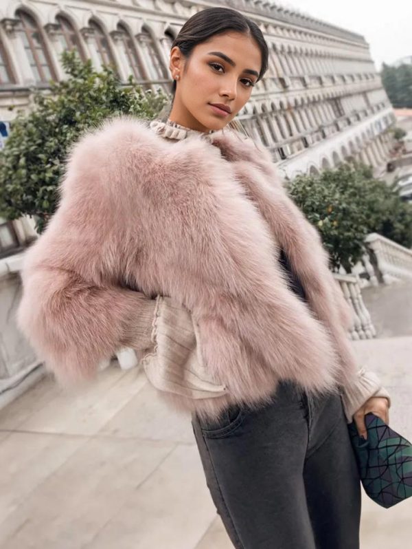 Faux Fur Coats For Women Long Sleeves Jewel Neck Hunter Green Casual Women Short Coat