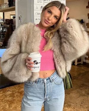 Faux Fur Cropped Coat Crewneck Eco-friendly Winter Short Jacket For Women 2025