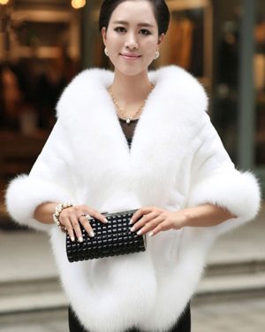 Faux Fur Jacket Women White Winter Wrap Shawl Poncho Cape Coat.Cape Coat White