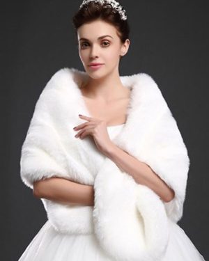 Faux Fur Jacket Women White Wrap Shawl Winter Cover Ups