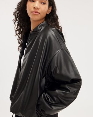Faux Leather Bomber Jacket