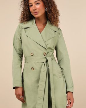 Fave Forecast Olive Green Twill Trench Coat