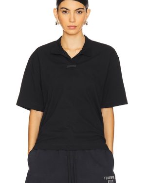 Fear of God ESSENTIALS Short Sleeve Polo Top in Black. Size M, S, XS.