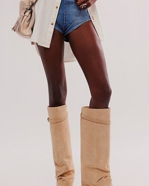 Felicity Foldover Boots by Free People in Sand Suede, Size: US 7