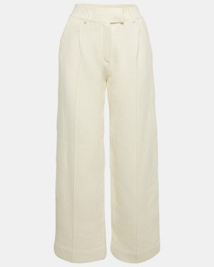 Fendi Beige Cotton Knit Wide-Leg Trousers S