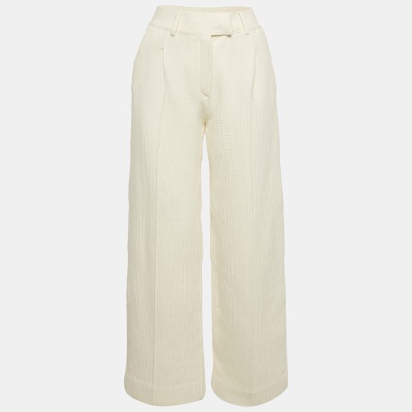 Fendi Beige Cotton Knit Wide-Leg Trousers S