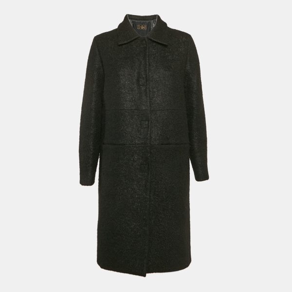 Fendi Black Shearling Velcro Closure Mid-Length Coat M
