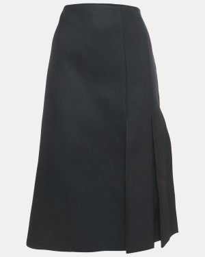 Fendi Black Wool Blend Pleated Slit Detail Skirt M