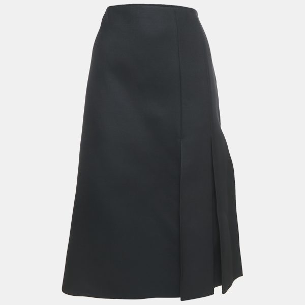 Fendi Black Wool Blend Pleated Slit Detail Skirt M