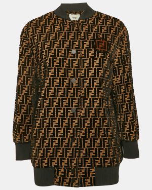 Fendi Black/Brown FF Logo Velvet Bomber Jacket S