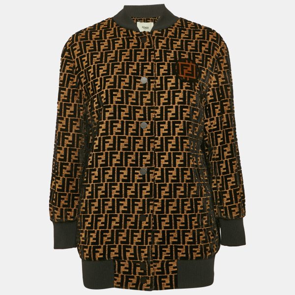 Fendi Black/Brown FF Logo Velvet Bomber Jacket S