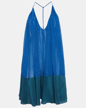 Fendi Blue/Green Textured Crepe Halter Neck Top S