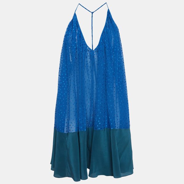 Fendi Blue/Green Textured Crepe Halter Neck Top S