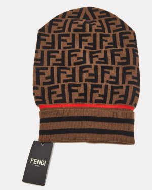 Fendi Brown Zucca Cashmere Knit Beanie