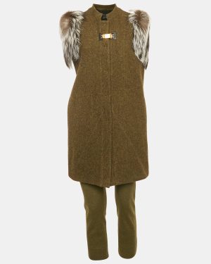 Fendi Green Wool and Fur Trim Jacket and Leggings Set M/S